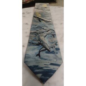 Lost Kingdom "Whales" Men's Tie 100% Silk Gray Blue Silver